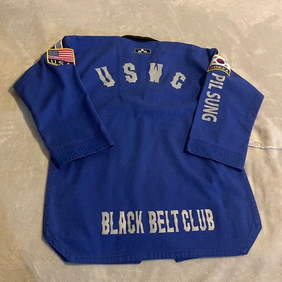 BMA Best Sangmoosa Taekwondo Uniform Gi USWC Black Belt Club Size 4‎ Blue MMA - Picture 2 of 13